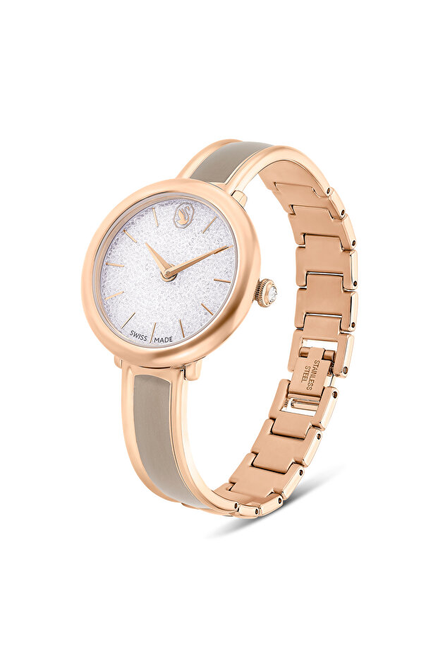 Crystalline Bangle Saat, Isviçre Üretimi, Metal Bileklik, Bej, Pembe Altın Rengi Yüzey - 2