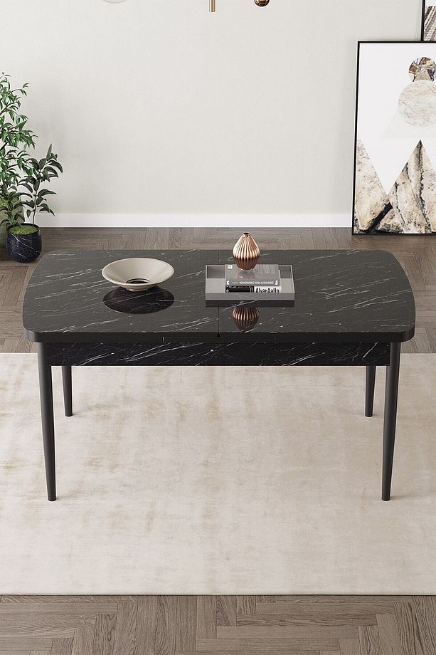 Calvin Siyah Mermer Desen 80x132 Mdf Açılabilir Mutfak Masası Takımı 6 Adet Sandalye - 3