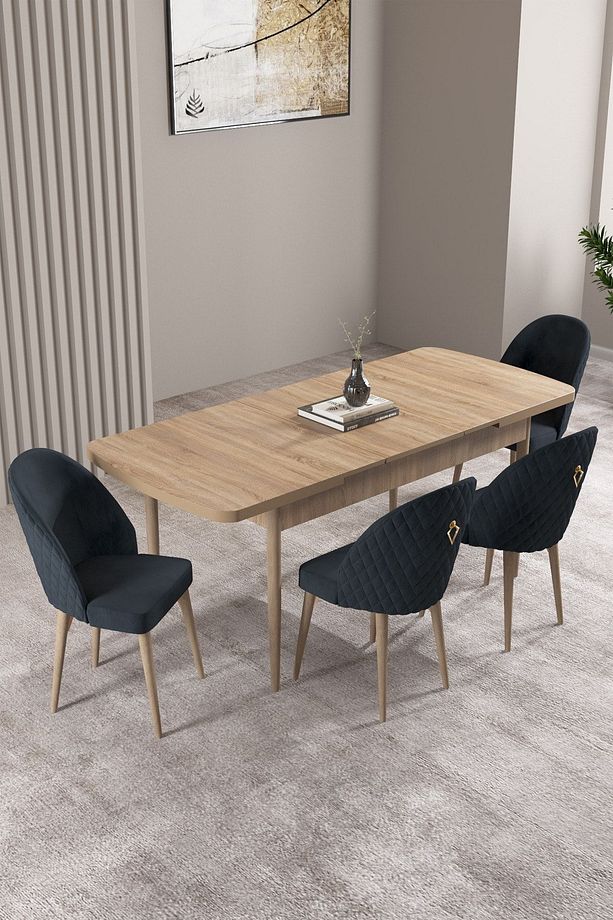 Milas Meşe Desen 80x132 Mdf Açılabilir Yemek Masası Takımı 4 Adet Sandalye - 2
