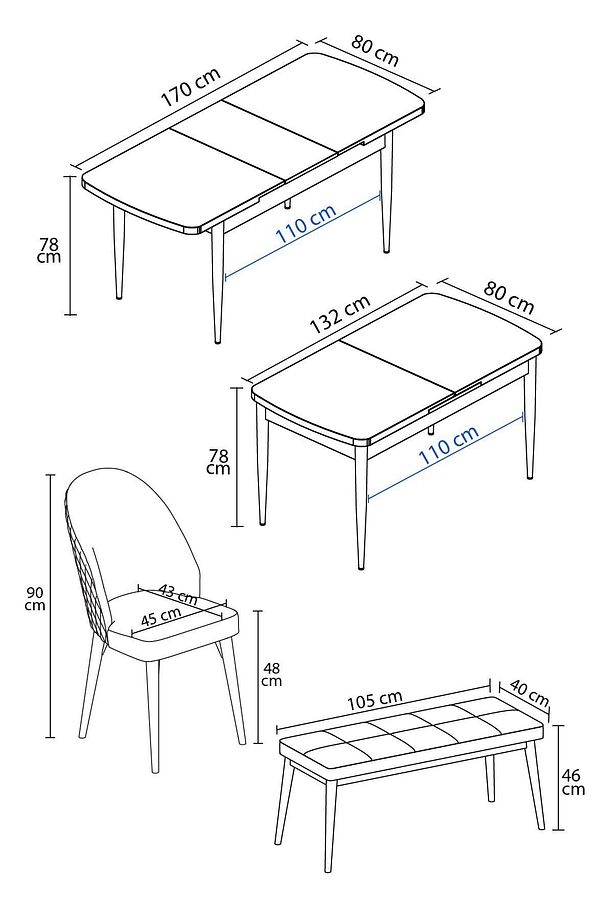 Milas Meşe Desen 80x132 Mdf Açılabilir Mutfak Masası Takımı 4 Sandalye, 1 Bench - 3