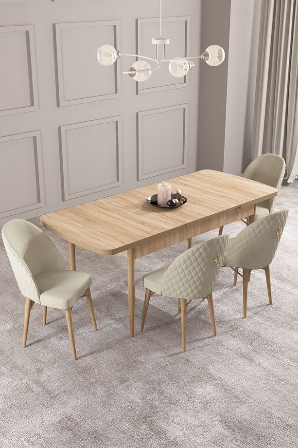 Calvin Meşe Desen 80x132 Mdf Açılabilir Mutfak Masası Takımı 4 Adet Sandalye - 2