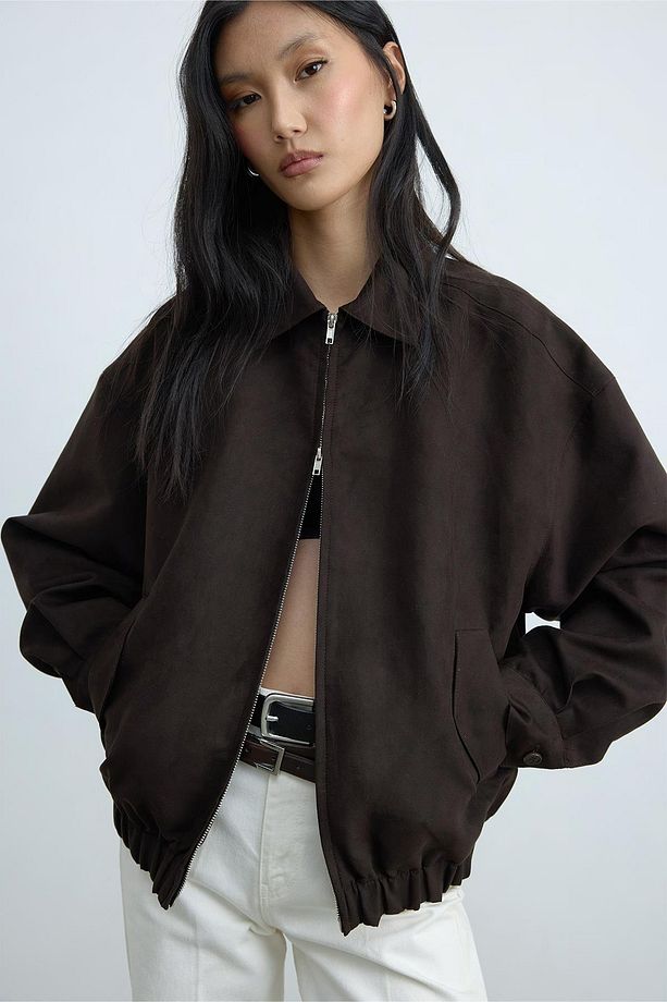 Acı Kahve Chiara Süet Bomber Ceket - 4