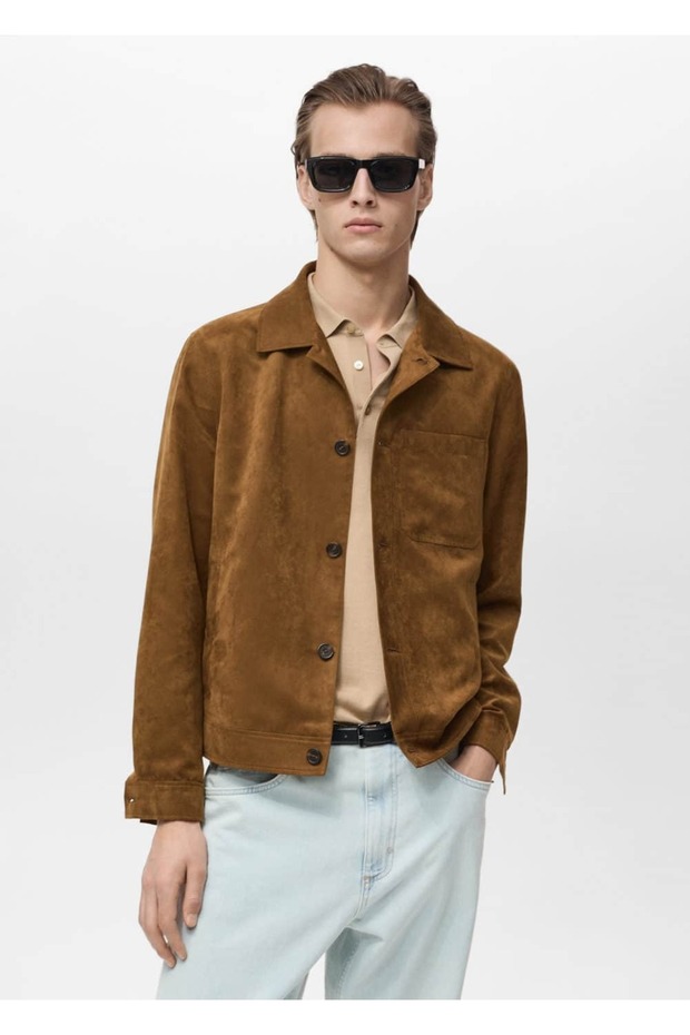 Süet görünümlü gömlek ceket - 1