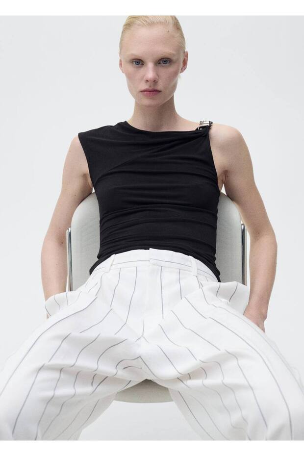 Çizgili kumaş pantolon - 5