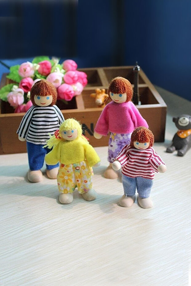 6'lı Ahşap Kukla Aile Seti Oyuncak Okul Öncesi El Yapımı Montessori Çocuk Bebek Evi İçin Ahşap Kukla - 4