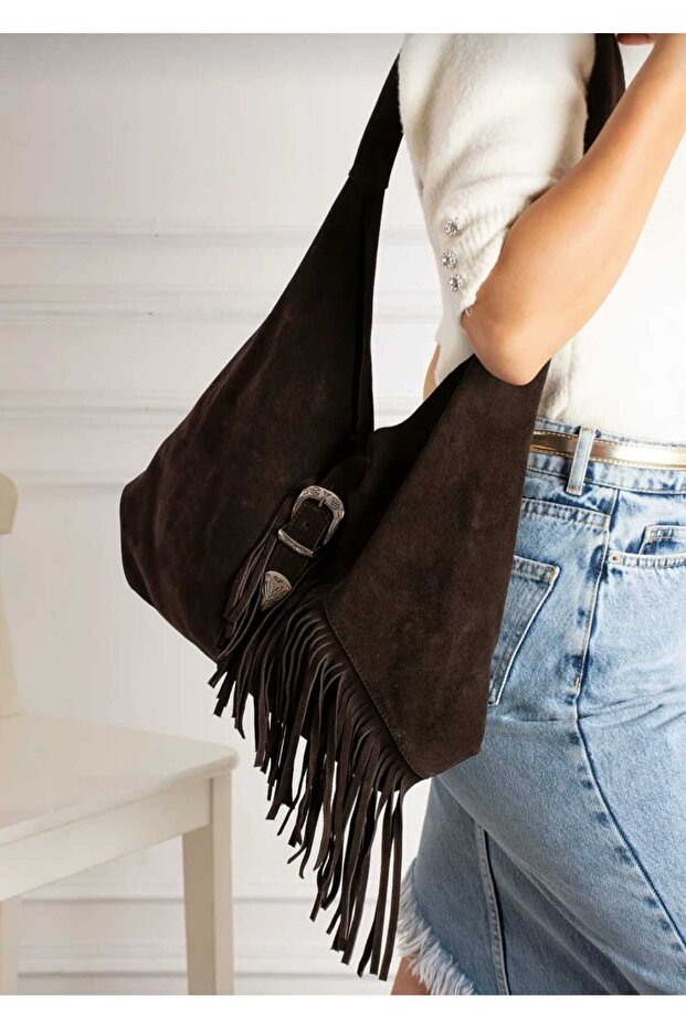 Vintage Genuine Suede Leather Women Shoulder Bag