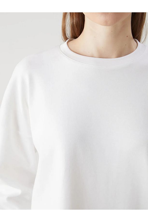LCW Modest Ekru Bisiklet Yaka Kadın Sweatshirt Tunik - 3
