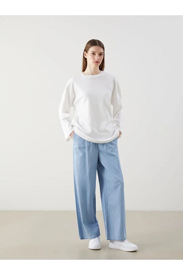 LCW Modest Ekru Bisiklet Yaka Kadın Sweatshirt Tunik - 2