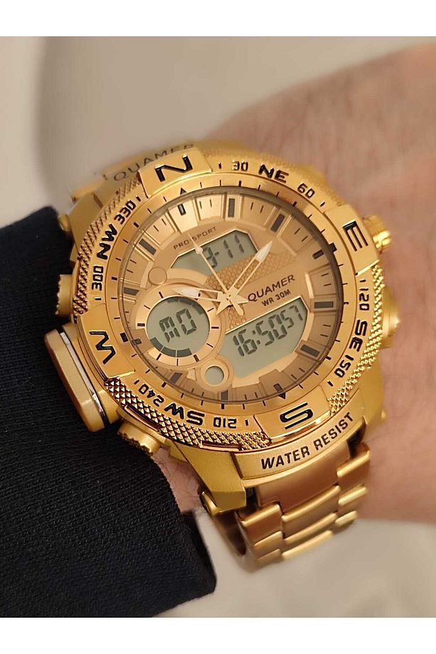 Erkek Kol Saati Analog ve Digital Metal Sarı Kordonlu 2177 - 4