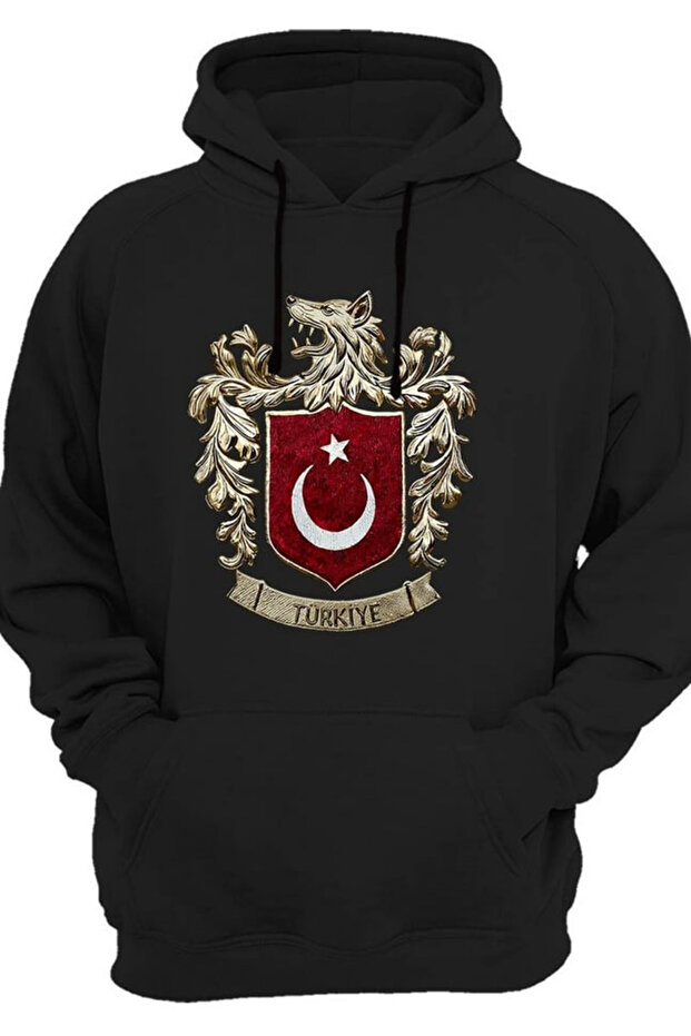 Gray Wolf Symbol and Turkish Flag Hoodie