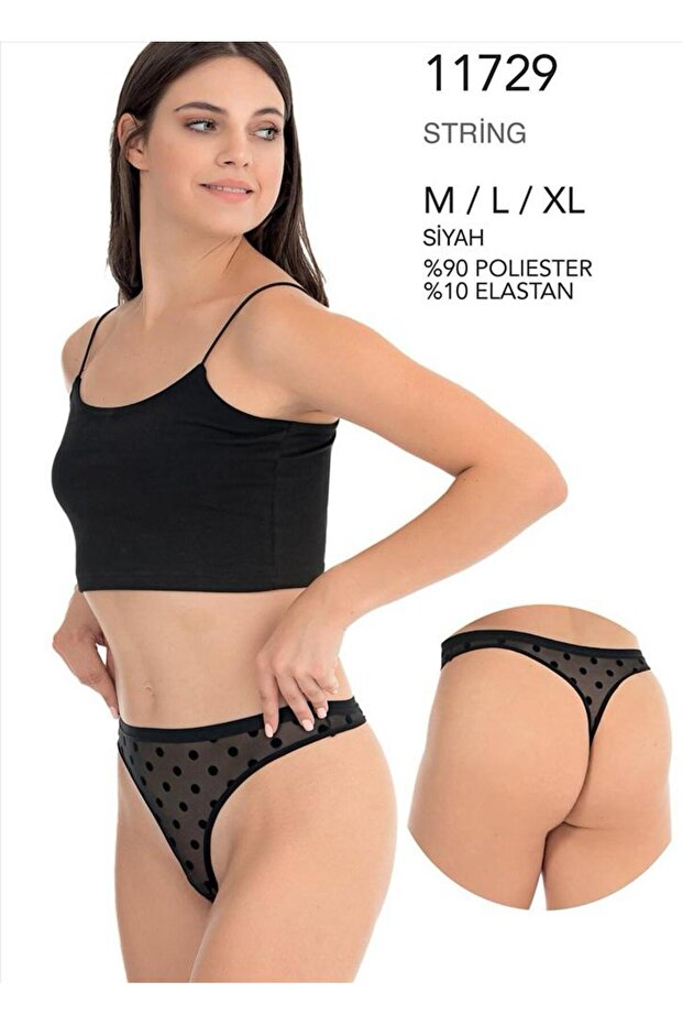11729 Kadın Siyah 2'li String Külot - 1