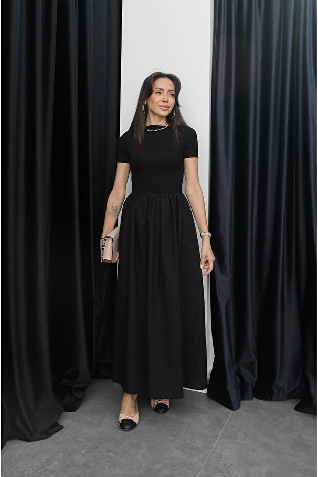 Black Debose Short Sleeve Dress