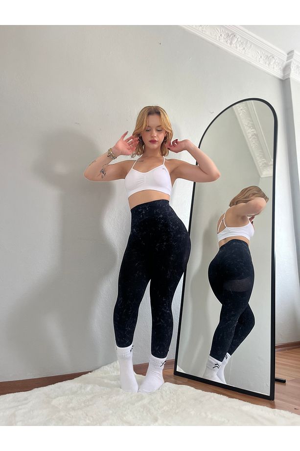 Büzgülü asit yıkama push up tayt - 2