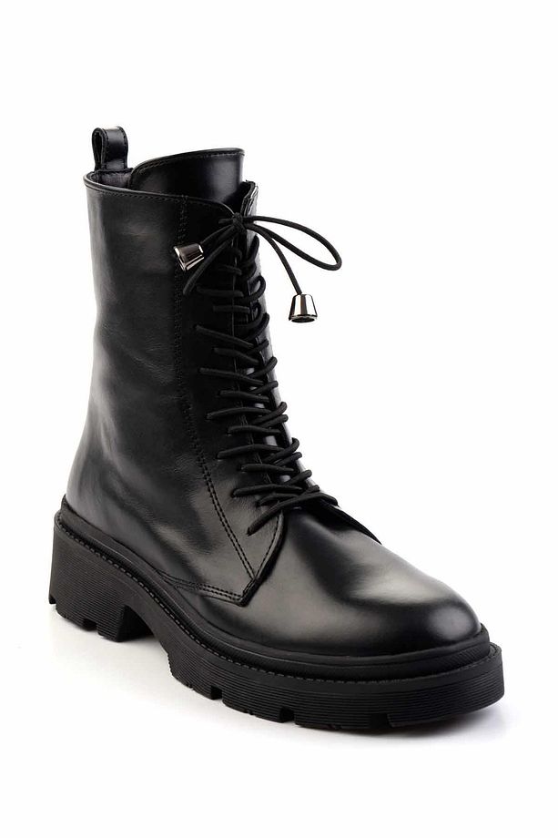 Siyah Hakiki Deri Kadın Bot & Bootie K02351320003 - 3