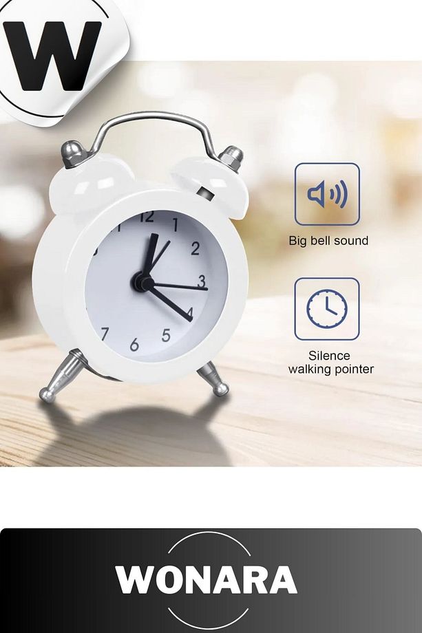 Premium Klasik Tasarım Vintage Yüksek Sesli Alarmlı Dekoratif Mini Masaüstü Analog Çalar Saat - 5