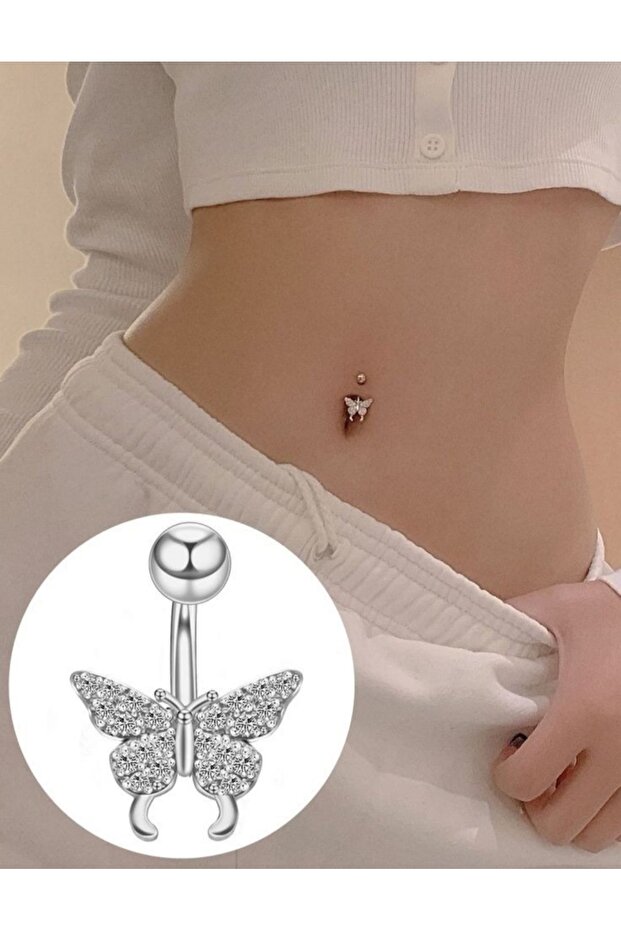 Çelik Kelebek Göbek Piercing - 4