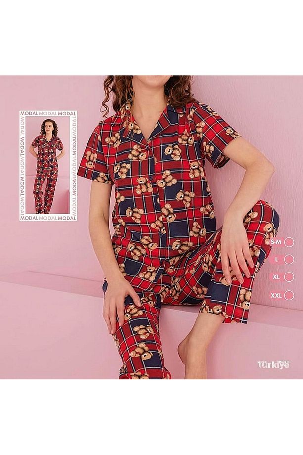 Ekose Genç Pijama Takımı (AYICIK DESENLİ) - 1
