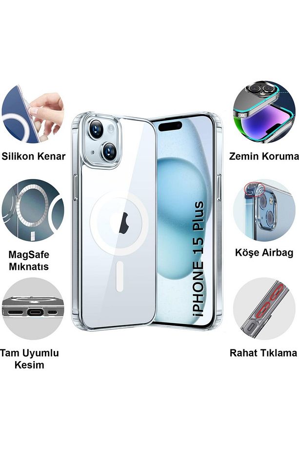 Apple iphone 15 Magsafe Kablosuz Şarj Uyumlu Şeffaf Kılıf - 2