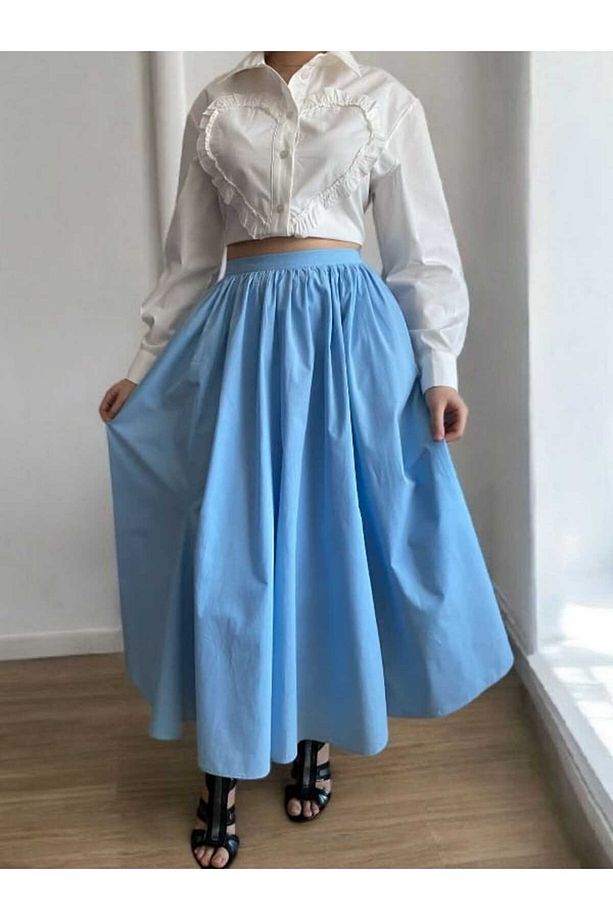 Volanlı Poplin Midi Boy Etek - 6