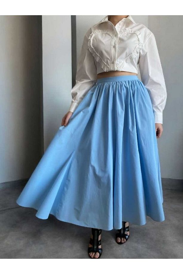 Volanlı Poplin Midi Boy Etek - 8
