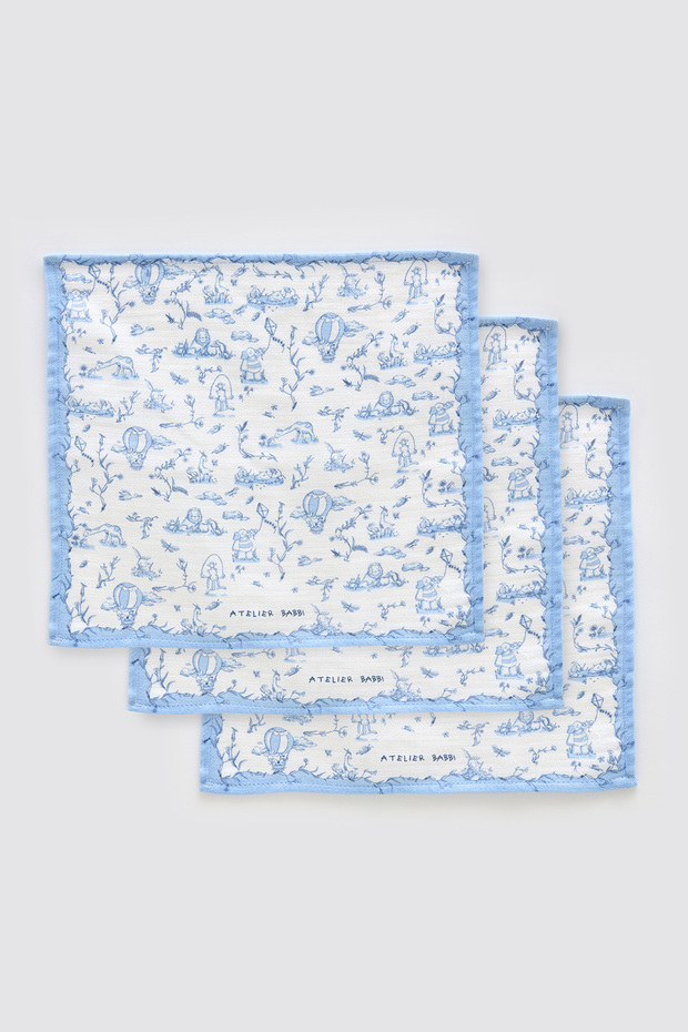 100% Cotton 3-Piece Mouth Cloth Set - Toile De Jouy / Blue