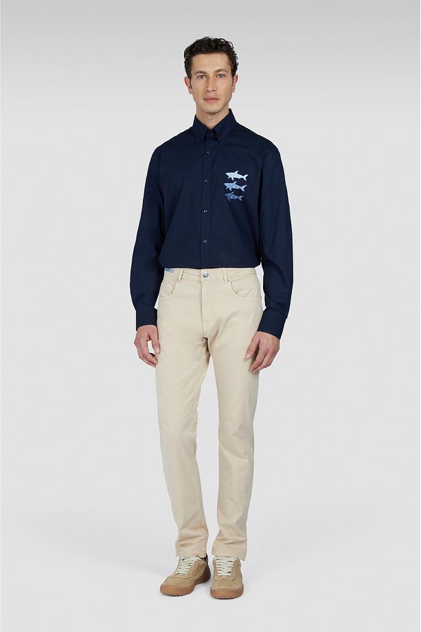 Erkek Regular Fit Göğsü Shark Logolu Pamuklu Uzun Kollu Lacivert Gömlek 25413503-013 - 4