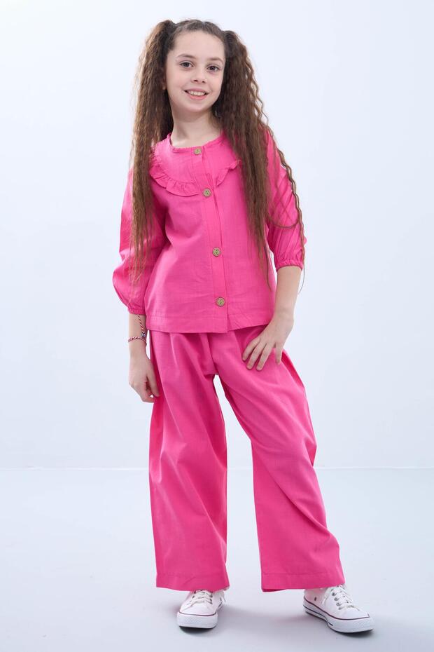 Wide leg seasonal girl's linen set pink