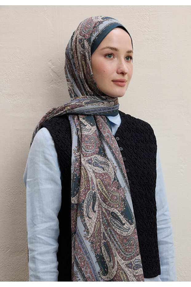 شال أزرق بنمط بيزلي الأنيق - 4