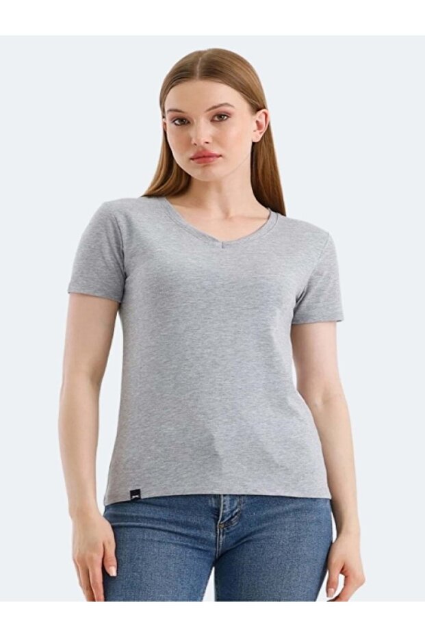 Vivek Women's Basic Short Sleeve T-Shirt - Slazenger - Gray - St01393-Grey-Xl