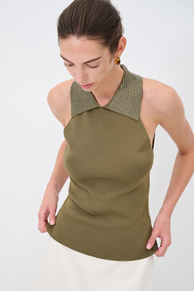 Taş Detaylı Triko Bluz - 6