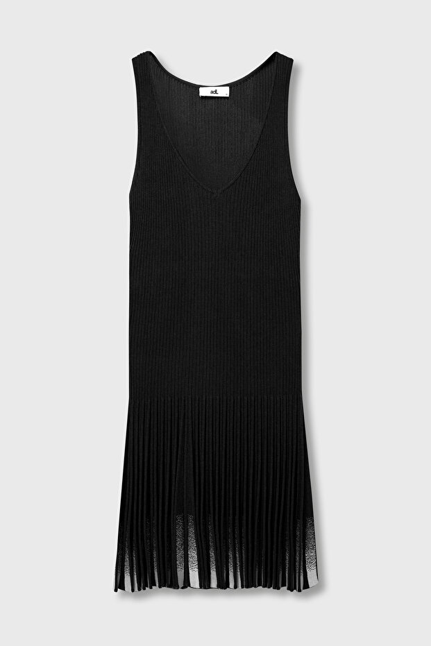 V Yaka Triko Elbise - 7