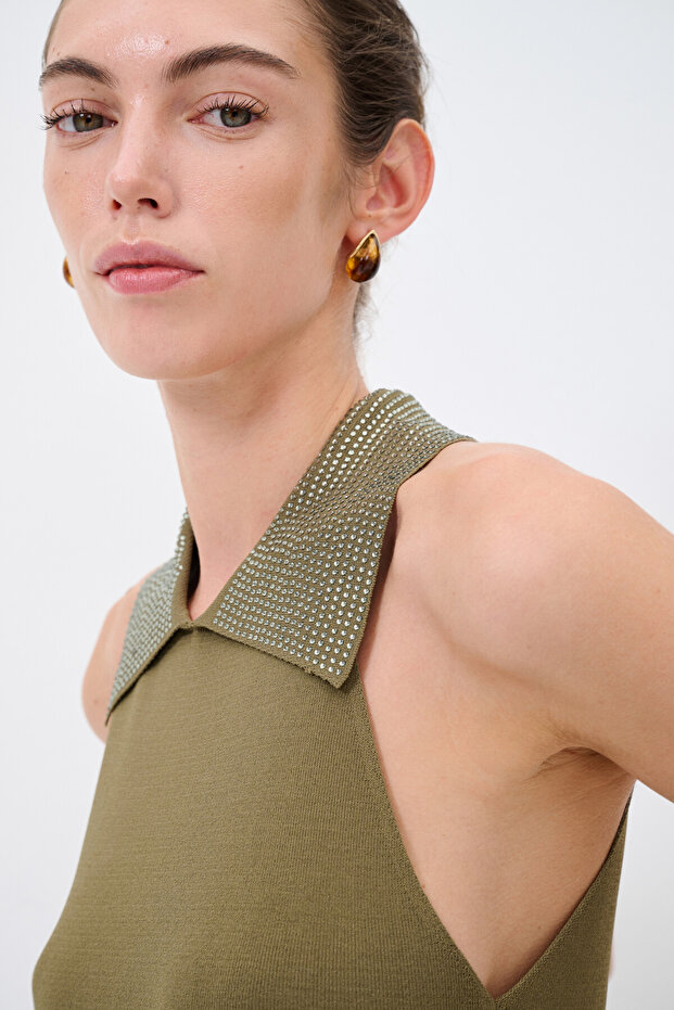 Taş Detaylı Triko Bluz - 3