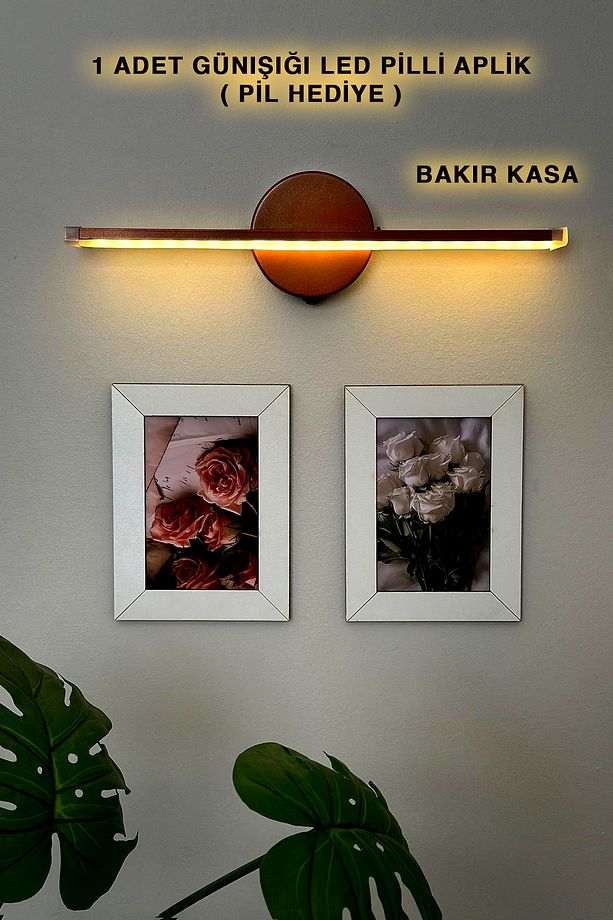 Pilli Aplik - Kendinden Yapışkanlı - Çerçeve Apliği - Duvar Aydınlatma - Tablo Işığı - Bakır Aplik - 1