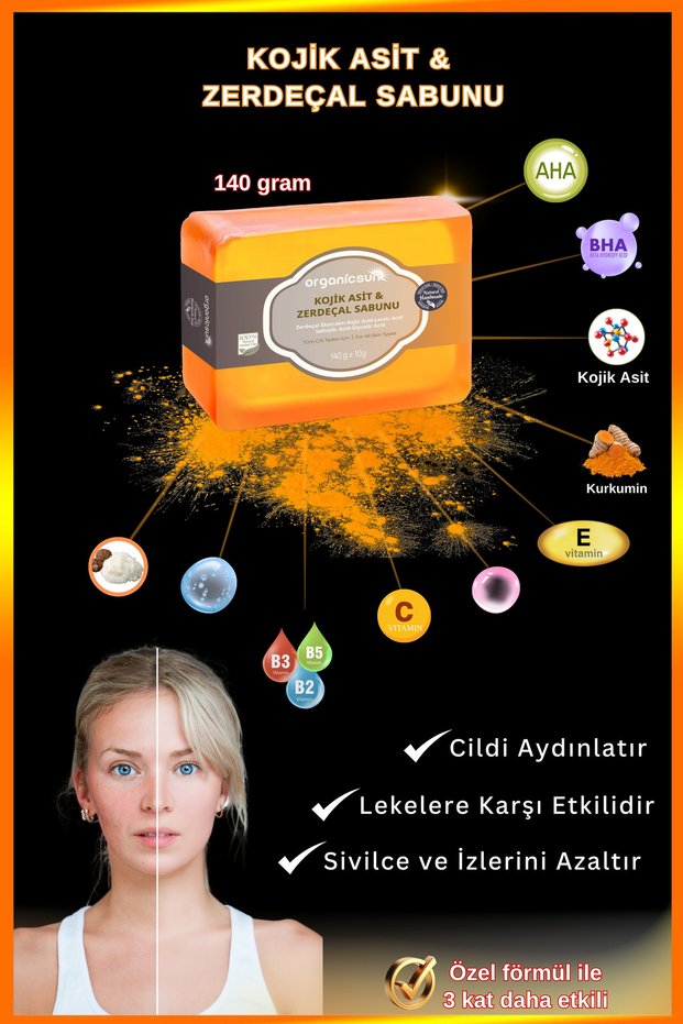 Kojic Acid & Turmeric Soap 140 Gr Anti-Blemish and Brightening Kojic Acid Collagen - Aha Bha