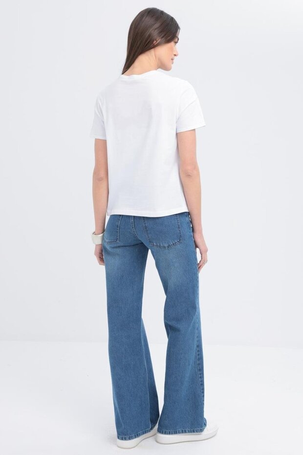 White-Short Sleeve Basic T-Shirt - 4