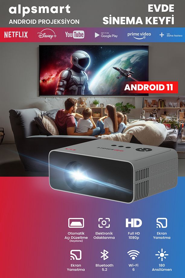 Alpsmart As585 Taşınabilir Android Projeksiyon Cihazı,wifi, Bluetooth, Android 11 - 2