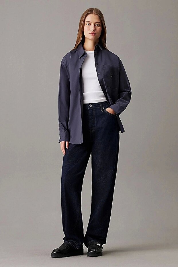 Kadın Monogram Pamuklu Lacivert Gömlek - 1