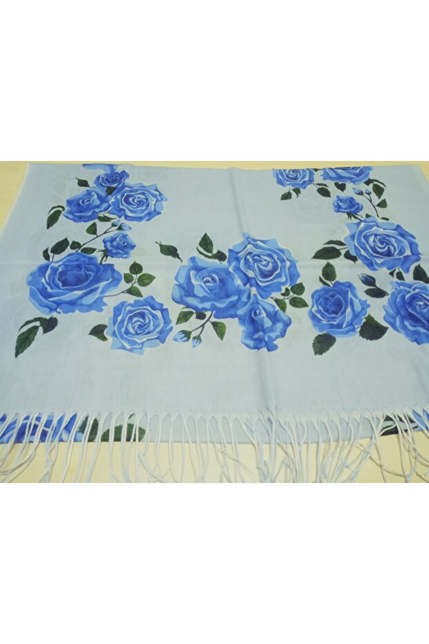 Elegant Vivid Rose Pattern Cotton Shawl with Tassels, Prayer Cover 180X70Cm