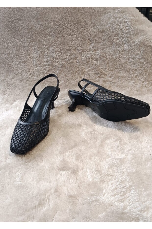 ETERN KARE BURUN HASIR FİLE DETAY 5CM TOPUKLU AYAKKABI - 8