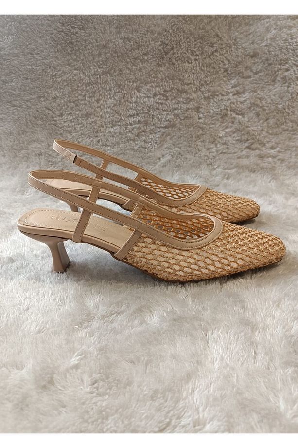 ETERN KARE BURUN HASIR FİLE DETAY 5CM TOPUKLU AYAKKABI - 6
