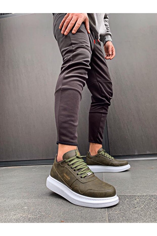 Yüksek Taban Günlük Ayakkabı 040 - Haki (Beyaz Taban) - 1