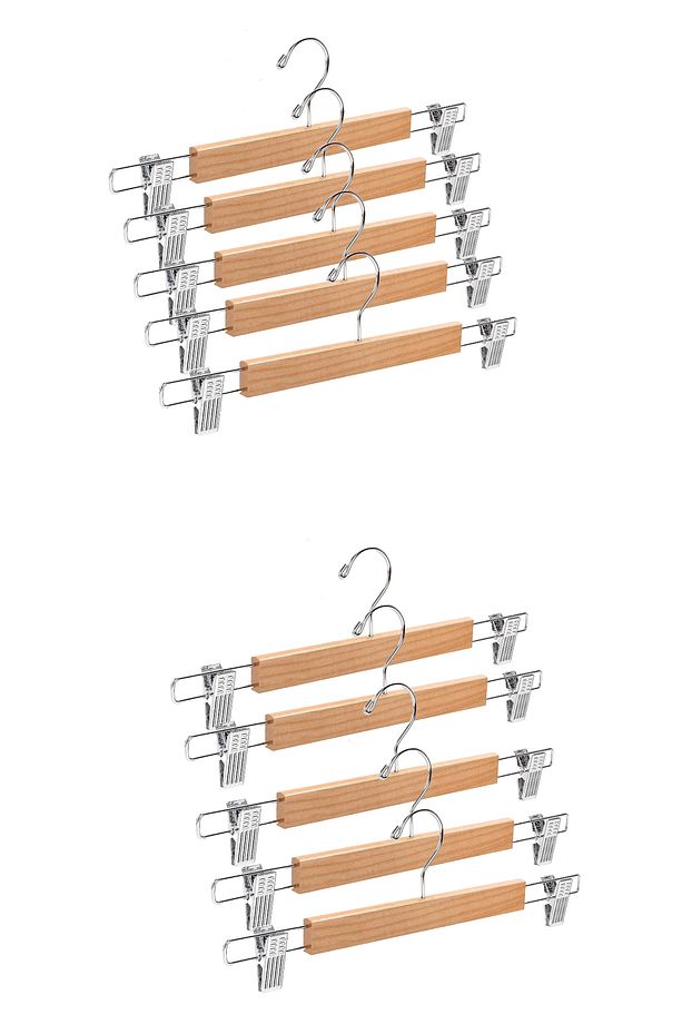 10 Adet Ahşap Bambu Etek Pantolon Askı | Mandallı Metal Uçlu Etek, Elbise, Eşarp, Şal Askısı - 5