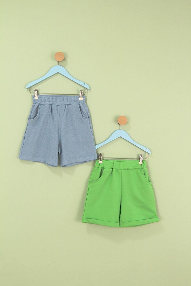 Basic Erkek Çocuk İkili Bermuda Şort Yeşil Mavi - 9