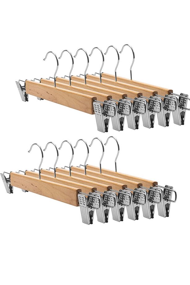 10 Adet Ahşap Bambu Etek Pantolon Askı | Mandallı Metal Uçlu Etek, Elbise, Eşarp, Şal Askısı - 2