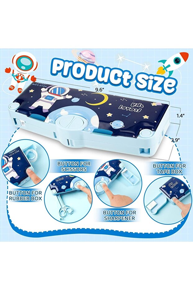 حافظة أقلام متعددة الوظائف، صناديق أقلام متعددة الوظائف مزودة بأزرار، حافظة أقلام بنمط كرتوني للأطفال - 6