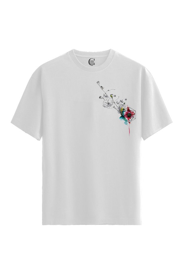 Geometric Floral - 100% Cotton Women's White T-Shirt - Premium Quality