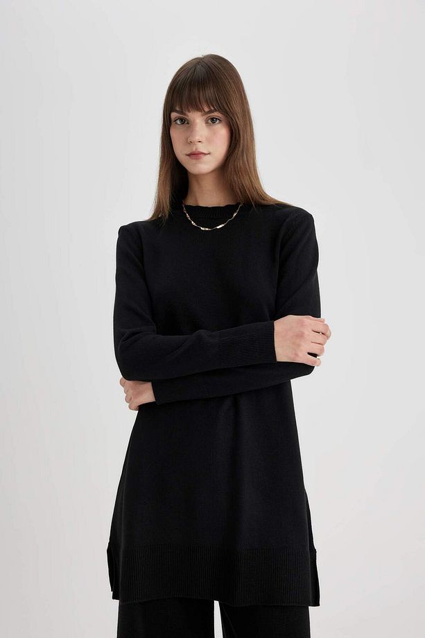 Yeni Sezon Regular Fit Bisiklet Yaka Basic Kazak Tunik Black - 1