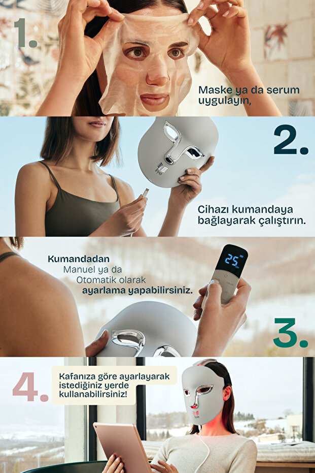 LED Light Face Mask–Anti-Aging,,3 Farklı Işık Terapisi,Kırmızı-Mavi-Sarı - 6