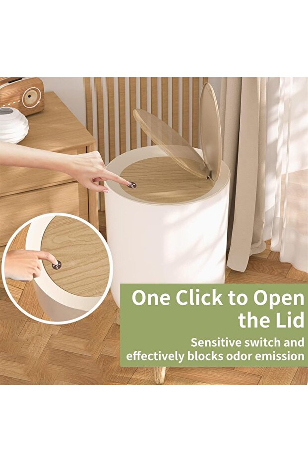 Trash Can Bathroom Garbage Can With Lid Plastic Trash Bin With Push Button Office Waste Paper - 4