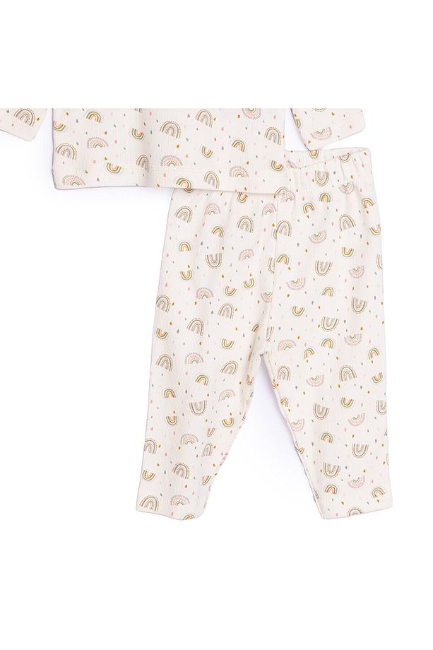 HelloBaby Kız Bebek Pijama Takım Kaşkorse Gökkuşağı Bisiklet Yaka Uzun Kol Ekru - 3